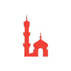 Mosque Red Icon On White Background. Red Flat Style Vector Illustration