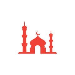Mosque Red Icon On White Background. Red Flat Style Vector Illustration