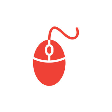 Mouse Red Icon On White Background. Red Flat Style Vector Illustration.