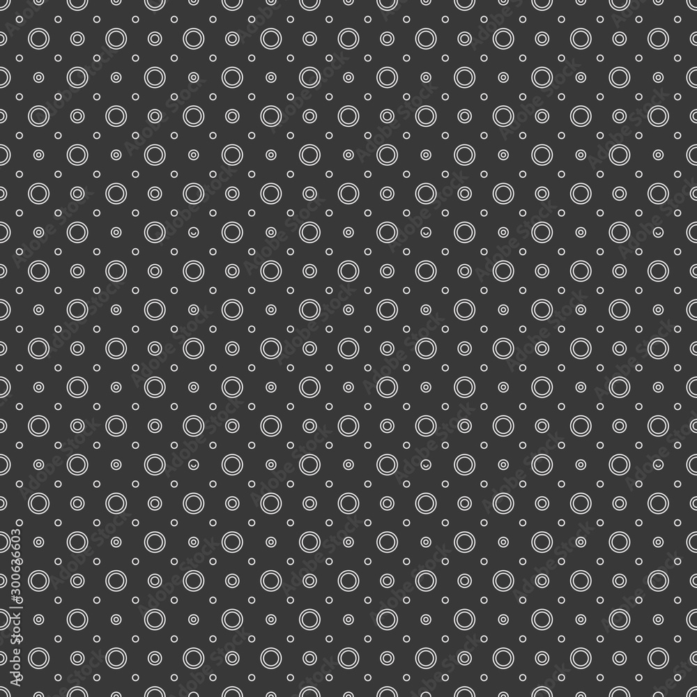 Wall mural White circles and dots on a black background. Abstract seamless circles background.