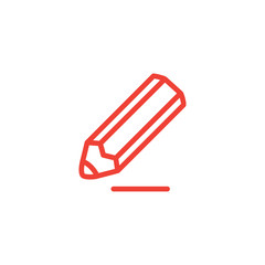 Pencil Line Red Icon On White Background. Red Flat Style Vector Illustration.