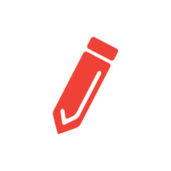 Pencil Red Icon On White Background. Red Flat Style Vector Illustration.