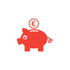 Piggy Bank Red Icon On White Background. Red Flat Style Vector Illustration.