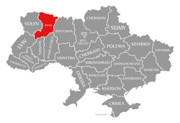 Rivne red highlighted in map of the Ukraine