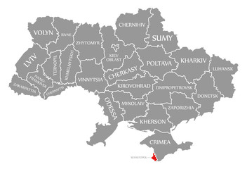 Sevastopol red highlighted in map of the Ukraine