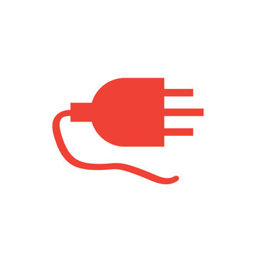 Plug Red Icon On White Background. Red Flat Style Vector Illustration.