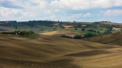 Fototapeta na wymiar Typical rural landscape panorama at south Tuscany, Siena province, Tuscany, Italy