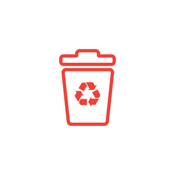 Recycle Bin Line Red Icon On White Background. Red Flat Style Vector Illustration.