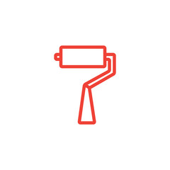 Roller Brush Line Red Icon On White Background. Red Flat Style Vector Illustration.