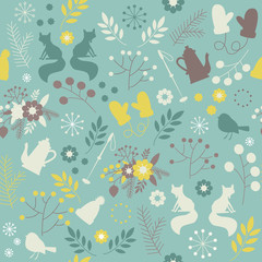 Scandinavian seamless pattern. Cute winter background for fabric, tile and paper on the wall. Vector christmas illustration.