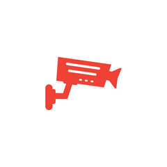 Security Camera Red Icon On White Background. Red Flat Style Vector Illustration.