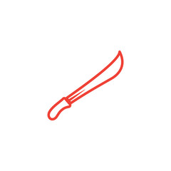 Sword Line Red Icon On White Background. Red Flat Style Vector Illustration.
