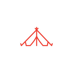 Tent Line Red Icon On White Background. Red Flat Style Vector Illustration.