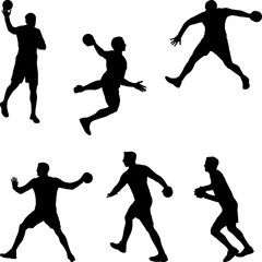 handball player throwing the ball, set of silhouettes - obrazy, fototapety, plakaty