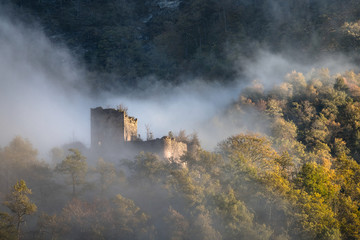 Fototapeta na wymiar Ruined castle in the clouds