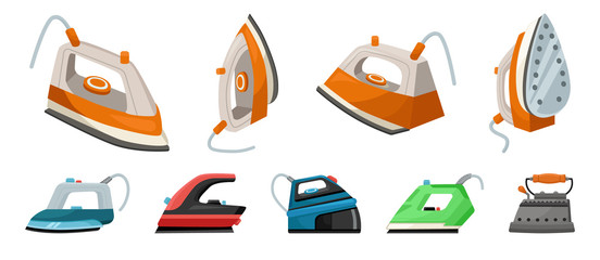 Electric steam iron vector icon.Illustration of isolated cartoon icon home hot press for clothes. Vector illustration laundry appliance for clothes.Isolated cartoon set of electric hot home iron.