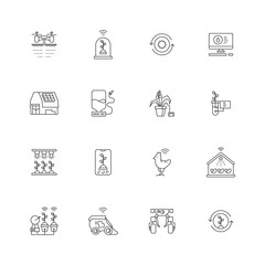 Smart farm icon. Innovation agricultural processes computer plants wheat growth mobile network sprinkler control technology vector. Farming robot icon, tractor agriculture innovation illustration