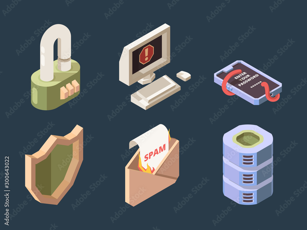 Poster cyber security. online ddos hacker attack spam bot viruses phishing network digital data protection 