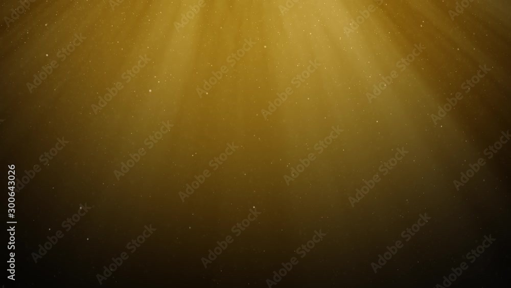 Wall mural beautiful gold floating dust particles with flare on black background in slow motion. looped 3d anim