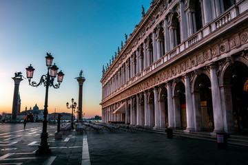 piazza san marco square in venice italy at sunrise