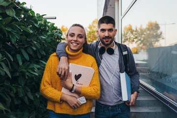 romantic couple student outdoor walking