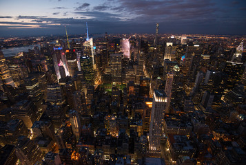 Manhattan New York city streets during sunset