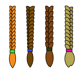 Various female braids on a white background. Collection. Vector illustration.