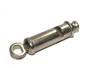 Vintage Metal Police Man or Referee  Whistle On White Background