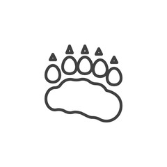Bear paw print line icon. linear style sign for mobile concept and web design. Grizzly bear footprint outline vector icon. Symbol, logo illustration. Vector graphics