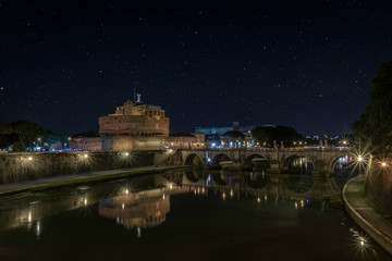 Castle and bridge in Rome/Italy at night under the stars..Castel de Angelo, rome, italy, travel,...