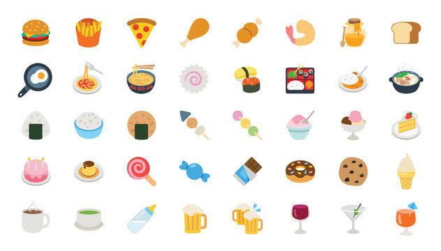 Big Set of Food, Dishes Vector Icons. Fast Food Isolated Cartoon Style Flat Illustrations Collection 