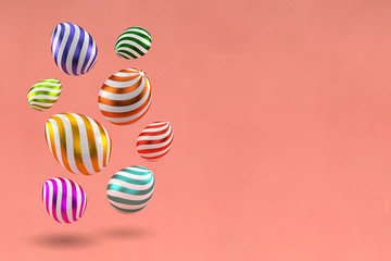 3d rendering of decorated eggs in multi-colored foil. Easter design elements. Copy space