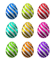 Fototapeta na wymiar 3d rendering of decorated eggs in multi-colored foil. Easter design elements. Isolated on white