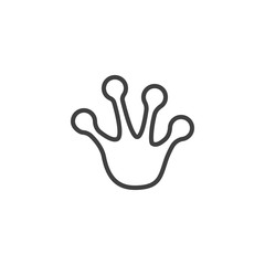 Frog paw print line icon. linear style sign for mobile concept and web design. Toad footprint outline vector icon. Symbol, logo illustration. Vector graphics