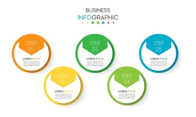 Vector infographic design template with 5 options or steps. Can be used for process diagram, workflow layout, info graph, annual report, flow chart.