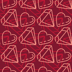 Diamonds and hearts, vector seamless pattern. Greeting cards, gift wrapping, surface design. Valentine's day, Birthday