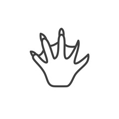 Crocodile paw print line icon. linear style sign for mobile concept and web design. Alligator animal footprint outline vector icon. Symbol, logo illustration. Vector graphics