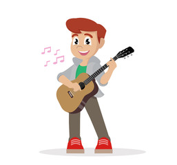Cartoon character, Young man playing guitar.