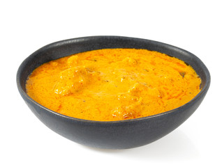 chicken curry in a bowl isolated on white
