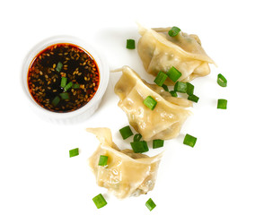 fresh japanese gyoza dumplings with soya souce