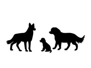 Dog family. Silhouettes of pet animals