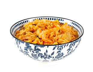 fried rice with pork, shrimps and vegetables