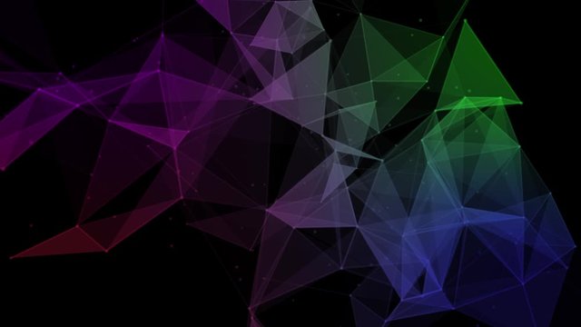Polygonal colorful triangle animation on black background. 4k 3d abstract geometric footage.