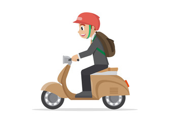 Cartoon character, Businessman riding on a motorcycle.