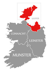 Ulster red highlighted in map of Ireland