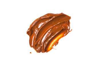 Melted tasty caramel splashes isolated on white background.