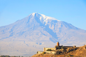 Fototapeta na wymiar Chor Virap monastery in front of mount Ararat, Ararat province, Armenia.