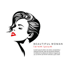 Modern short hair woman's face logo Vintage hairstyle, short hairstyle under the concept of hair salon or beauty salon