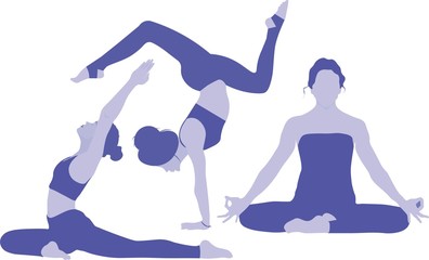  blank emotions silhouette of a women's stretches in various yoga asanas and doing breath exercise