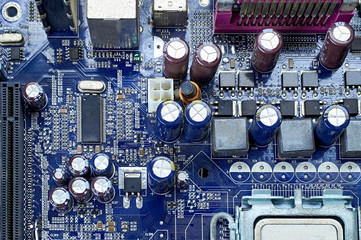 Fototapeta premium components on the motherboard, microprocessor chip